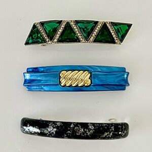 Vintage 1980-90s Designer Barrette Set of 3, Glam hair clips